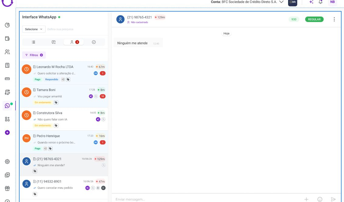 Tela principal do projeto Interface WhatsApp