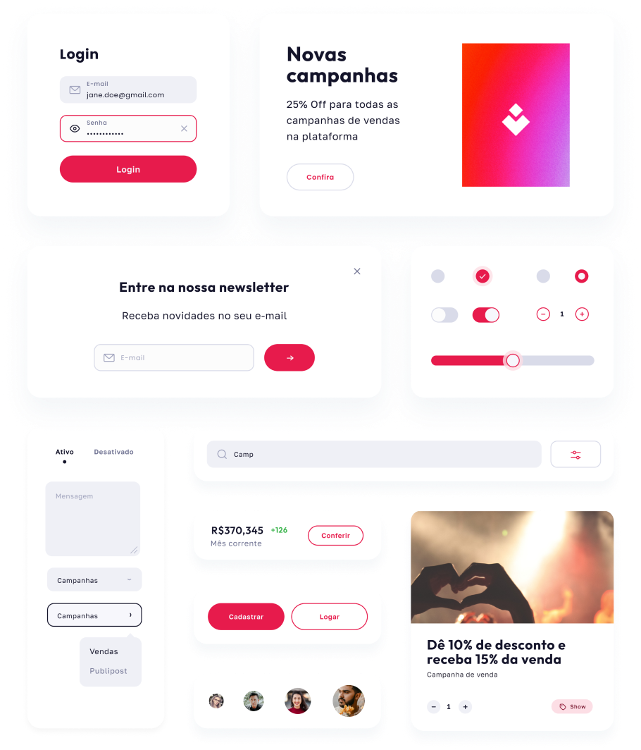 Componentes visuais usados no aplicativo BrandLovrs