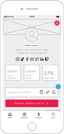 Wireframe de campanha no aplicativo
