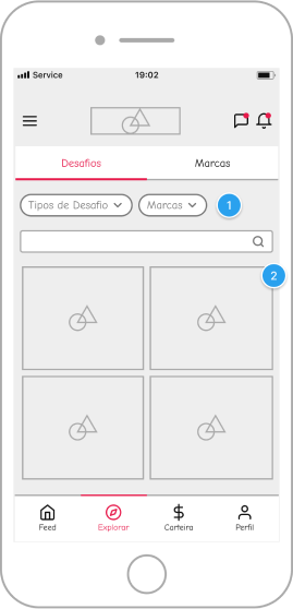 Wireframe de uma etapa do onboarding no aplicativo
