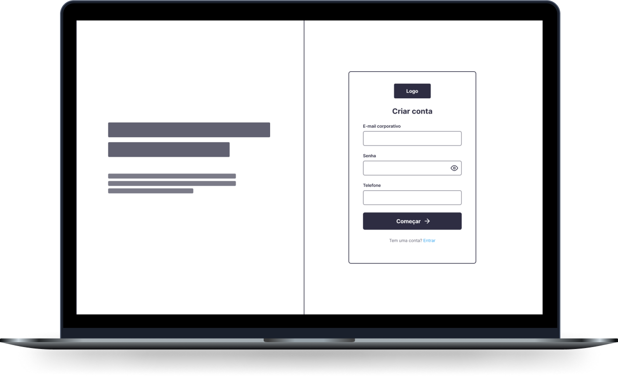 Wireframes das principais páginas da plataforma