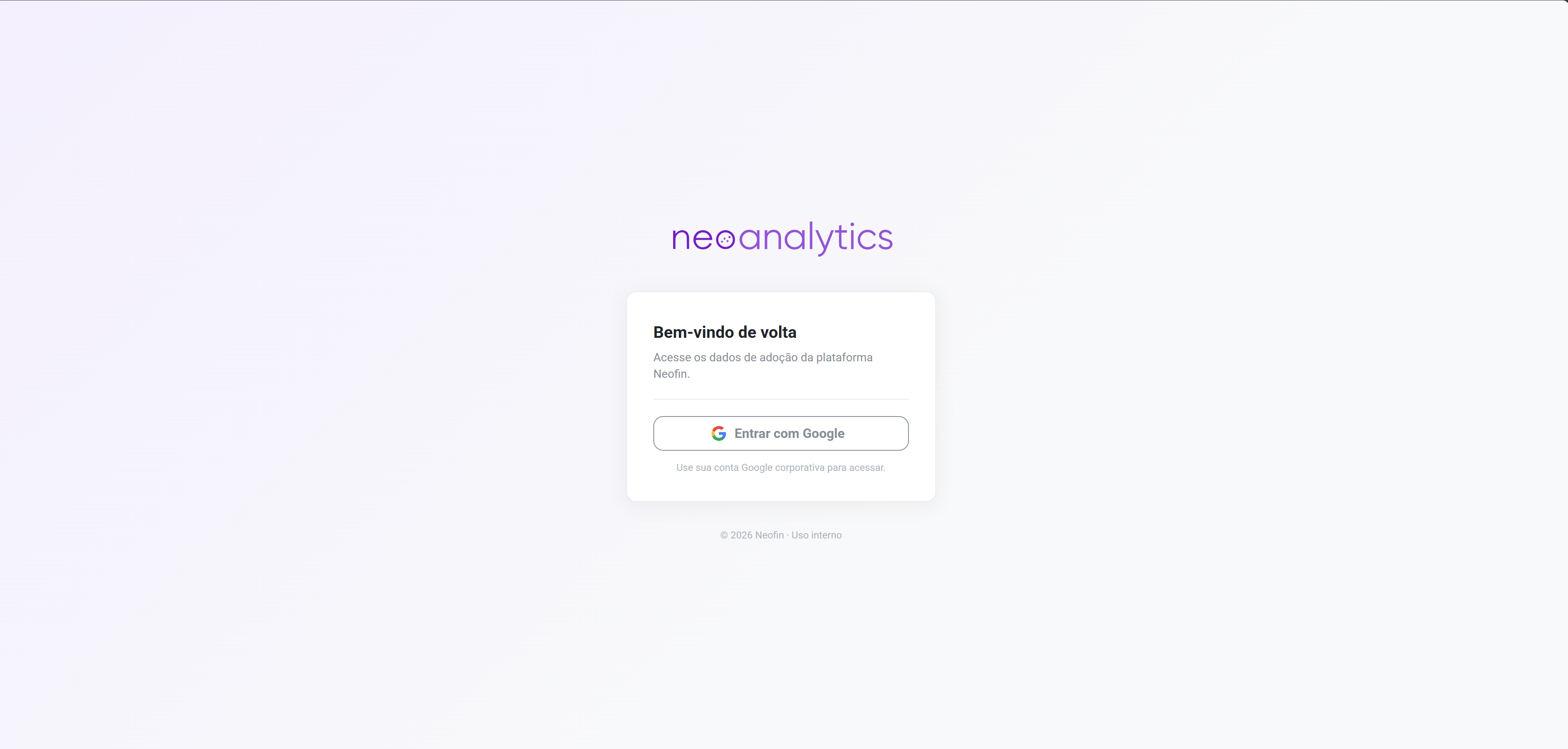 Tela de acesso do Neo Analytics