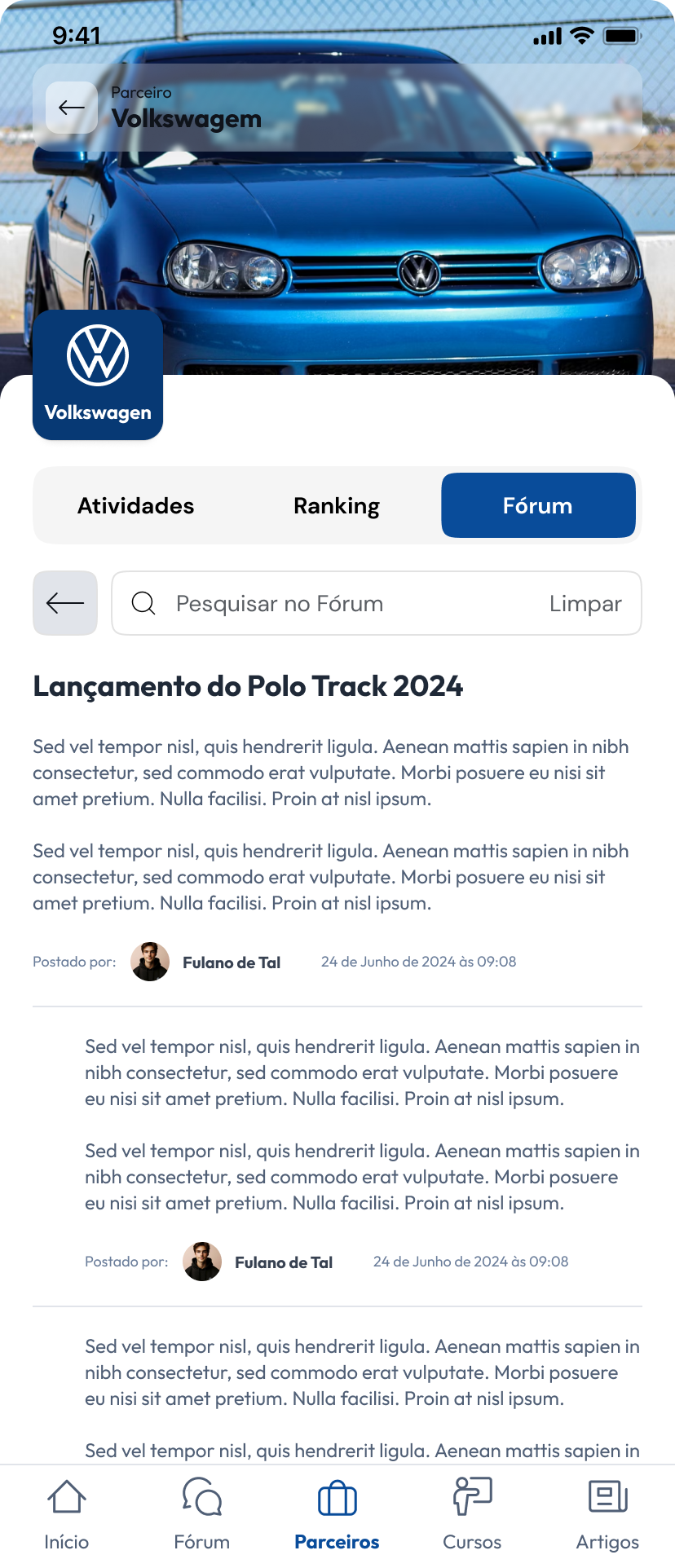 Tópico e postagens do fórum da Volkswagen