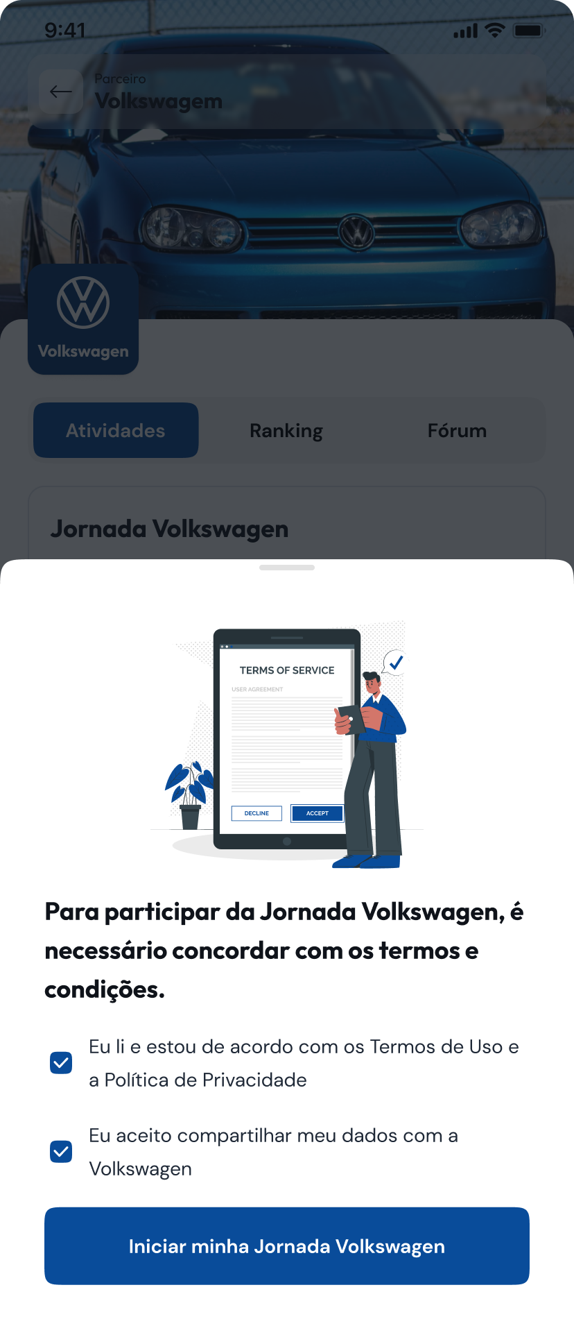 Aceite de termos para participar da Jornada Volkswagen